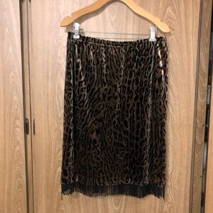 Clio Brown Leopard Pencil Skirt with Beaded Fringe